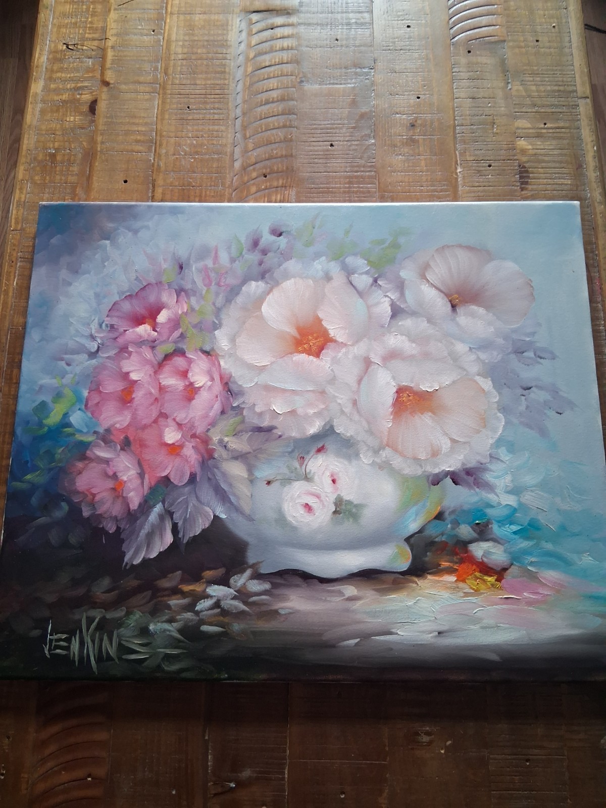 Painting Still life Flowers Floral Vintage Signed Size 20″ x 24″