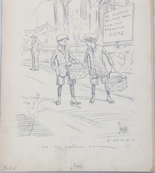 HARRY C TEMPLE «Yes he is watching us» Circa 1930’s Humor Magazine Ilustration