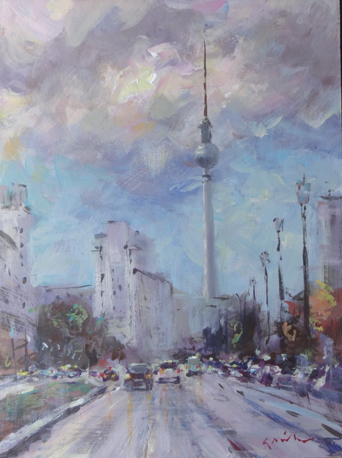 Gerry Miller – «TV Tower Berlin», acrylic paint. Landscape. 30×40 cm – Without frame.
