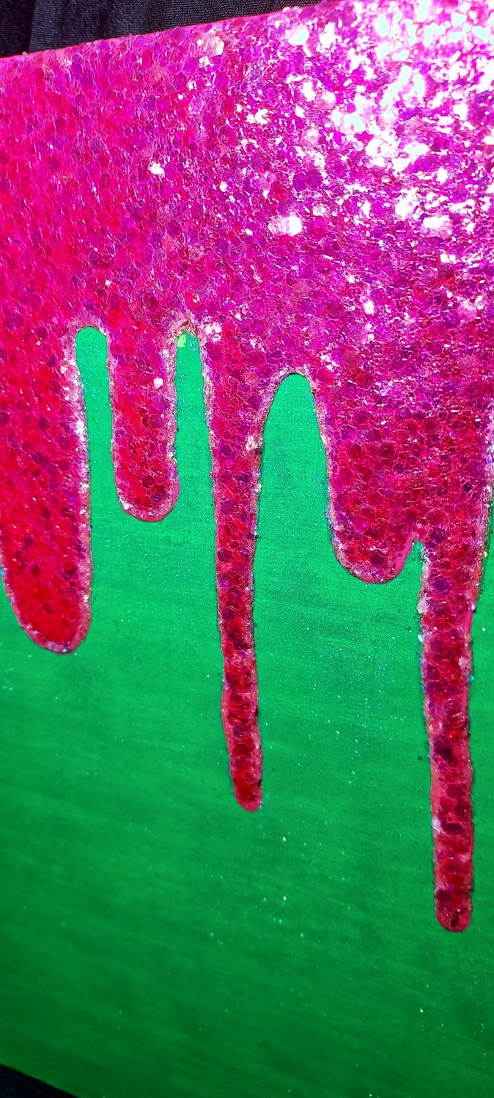 Blacklight Glow In The Dark Glitter Painting On Canvas Green WithFushia Glitter