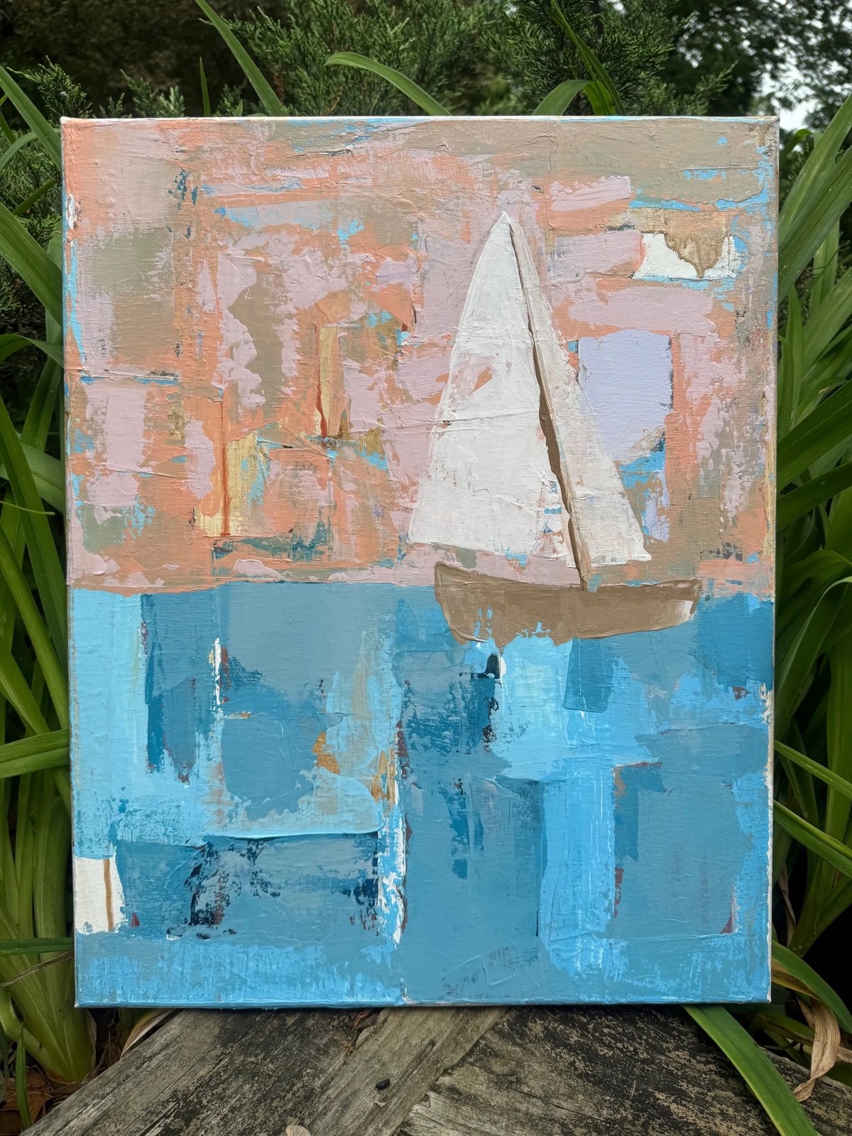 Sailboat Geometric Abstract Original Acrylic Painting on Stretched Canvas Art
