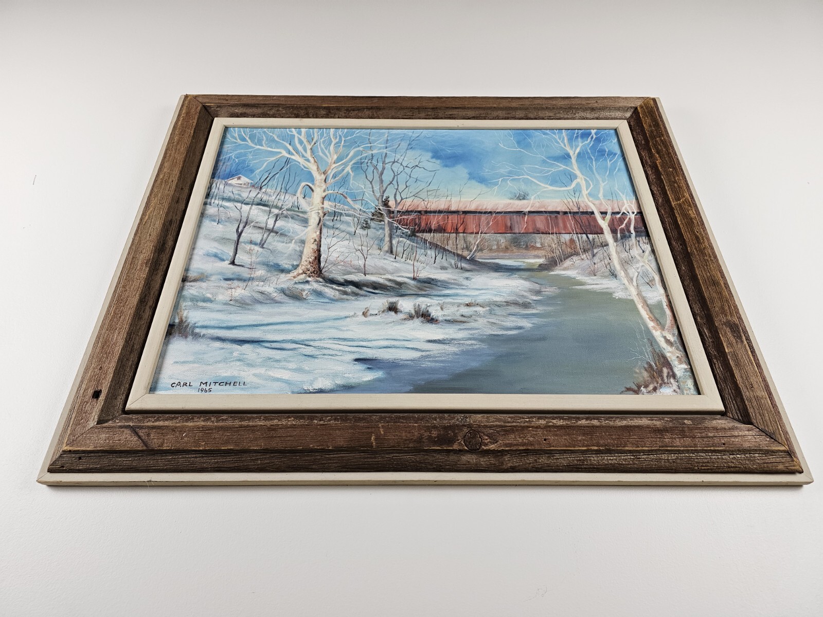 Vintage Original Signed Carl Mitchell Oil Painting 30.5×24.5 Framed Art VTG 1965