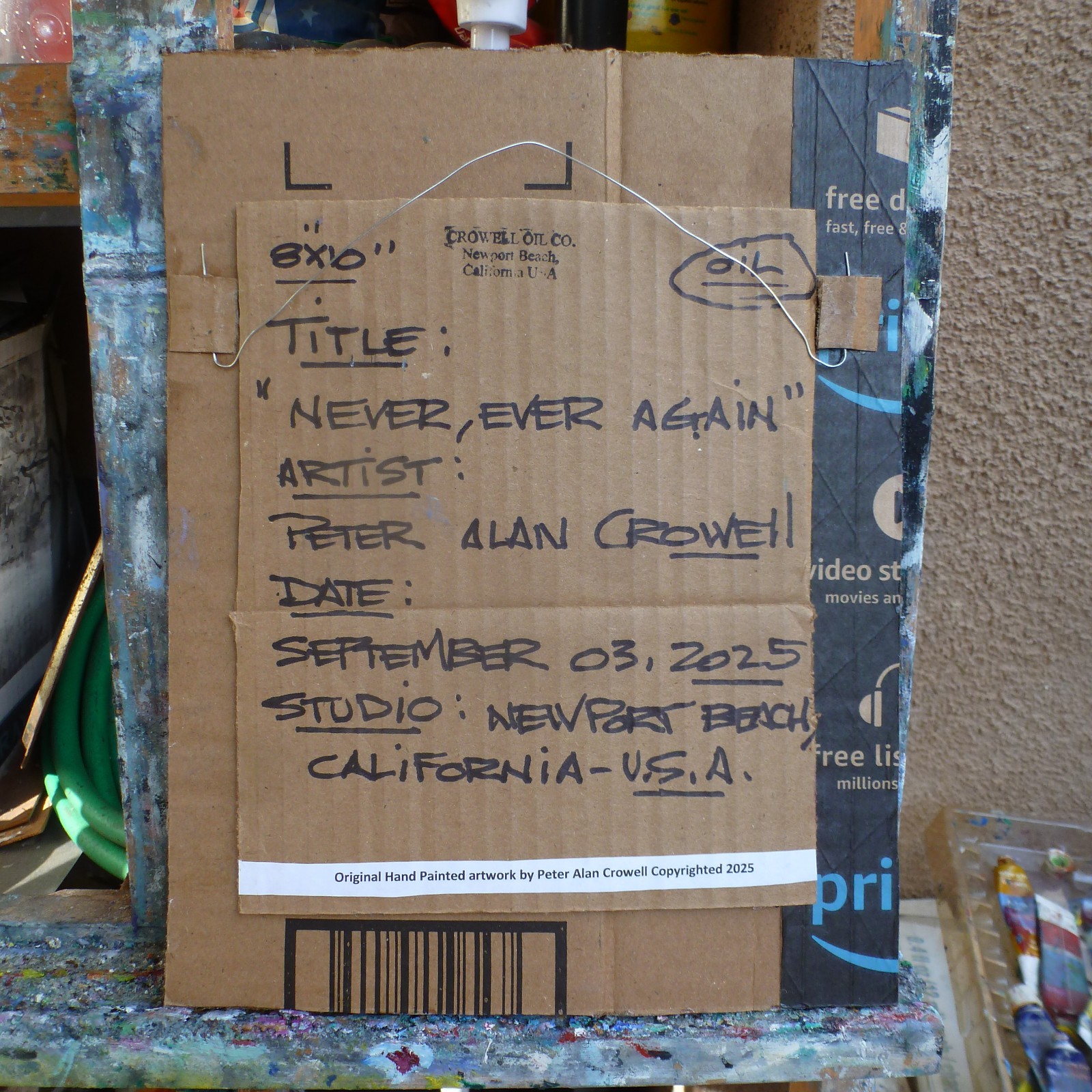 NEVER, EVER AGAIN new card panel Art original 8×10 oil painting by Crowell