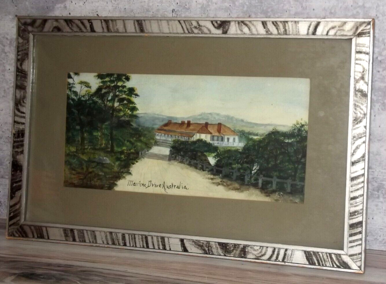 Vintage Marine Drive Australia Watercolor Painting Signed ES 6824 B1