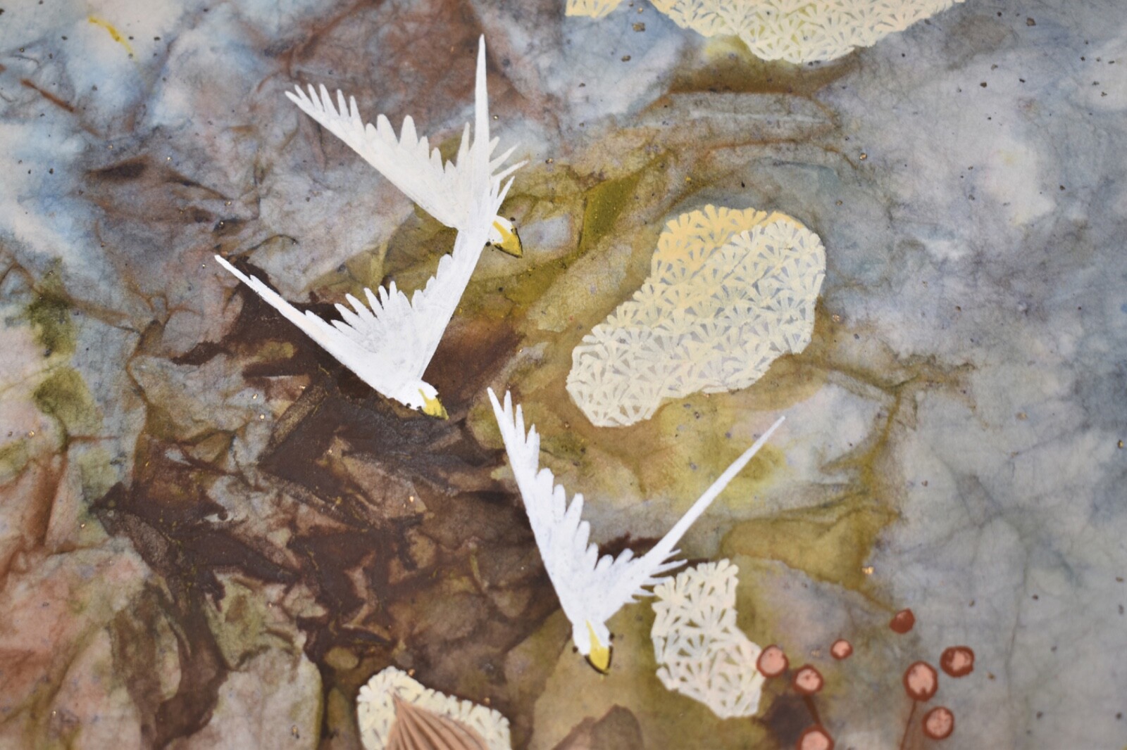 Pang Tseng Ying Signed Original Watercolor/Gouache-Birds and Flowers