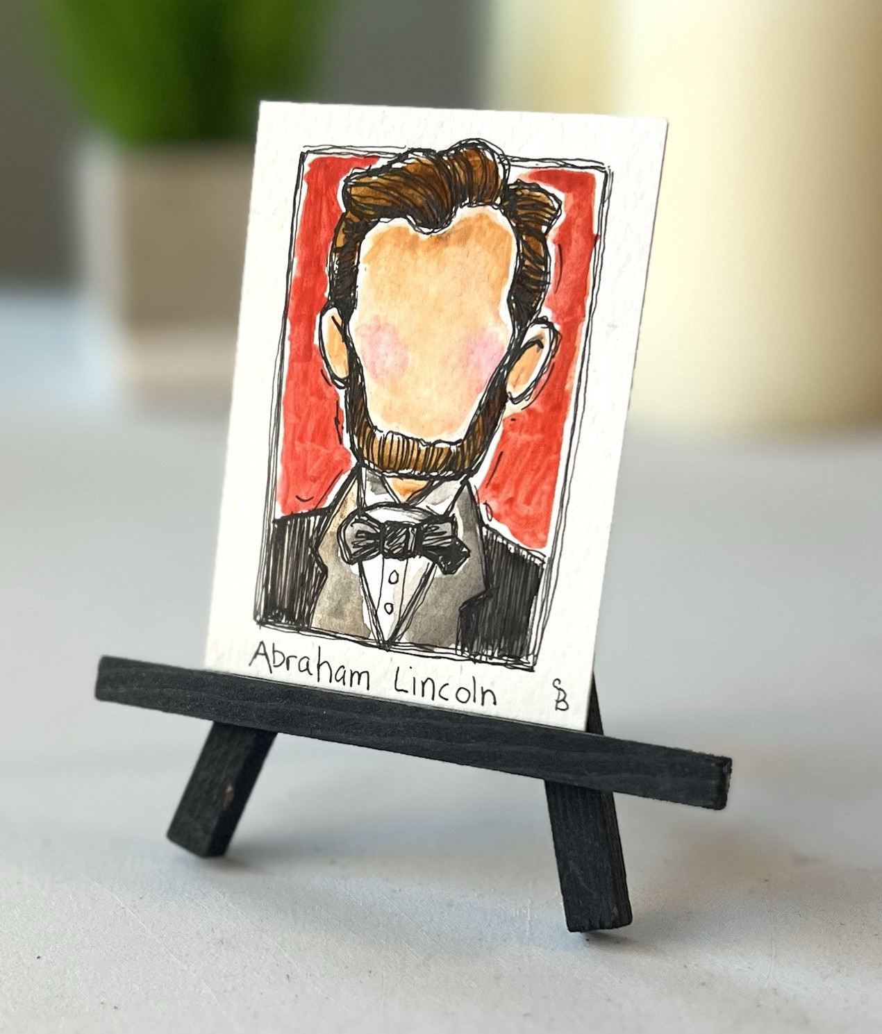ACEO Original watercolor “Abraham Lincoln” Signed Shara Braithwaite 2.5×3.5 2026