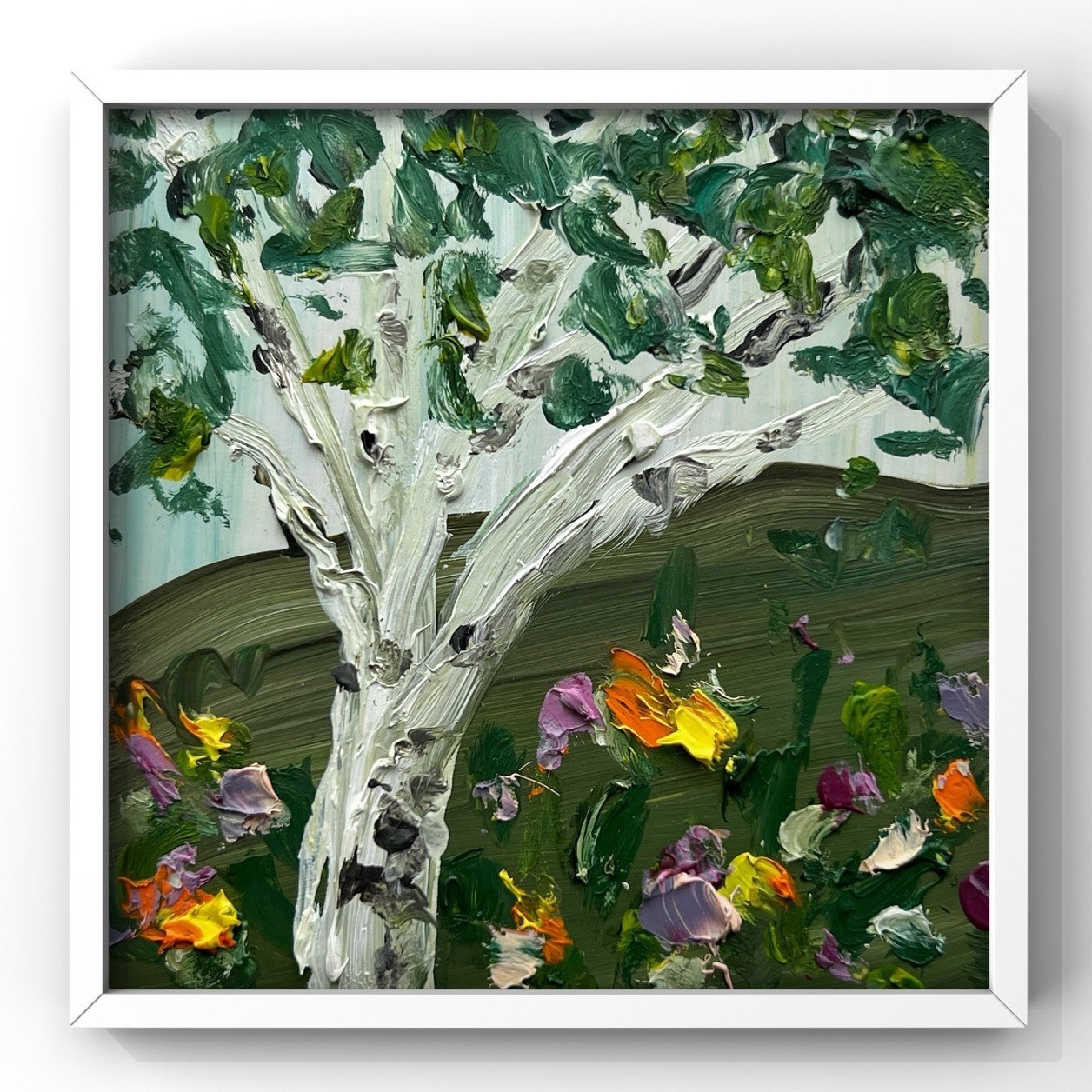 Hiawatha National Forest Birch Tree Framed Painting for Natural Modern Interior