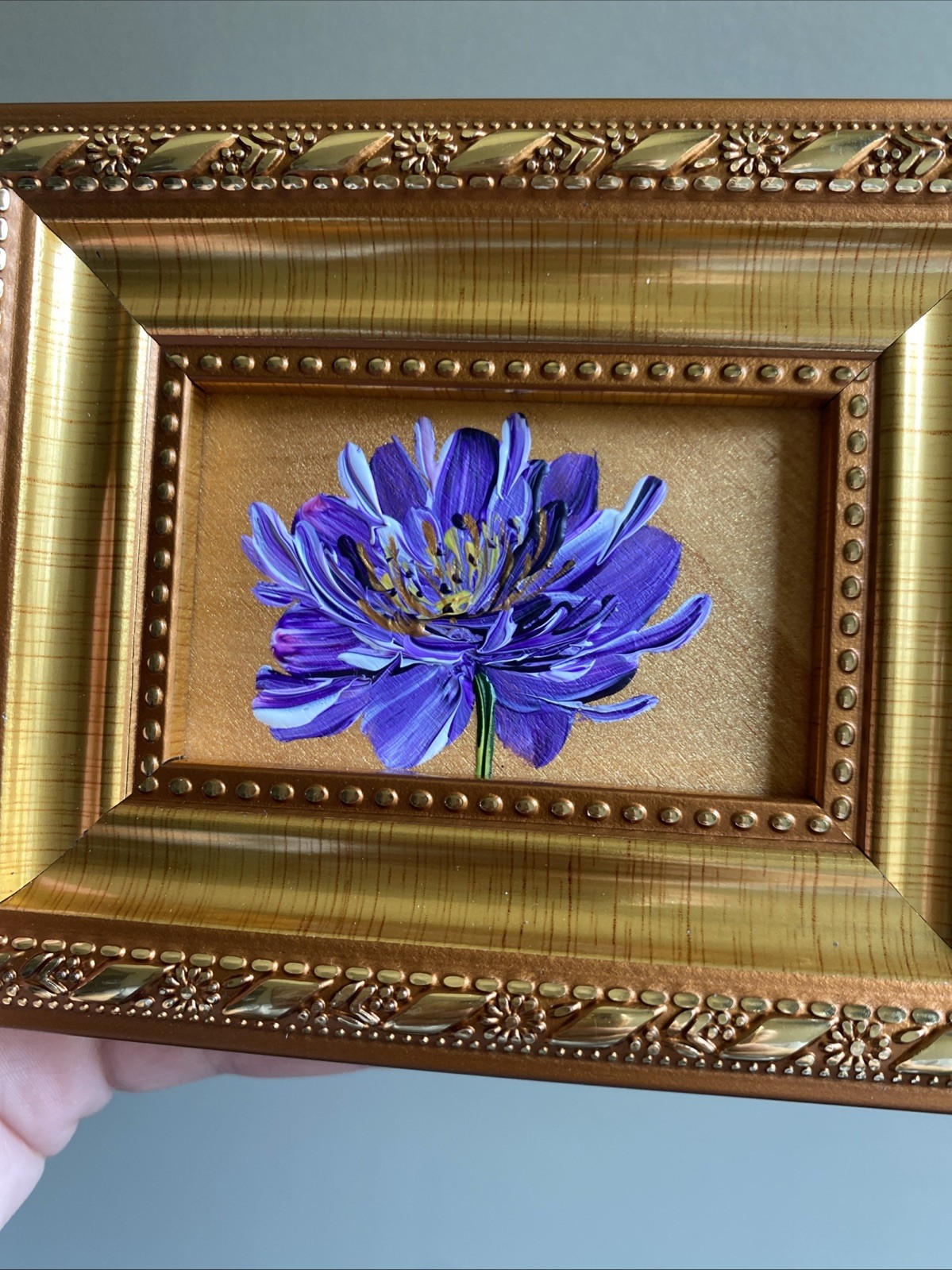 ORIGINAL Painting Peony Flower framed,gold,miniature,small,mini