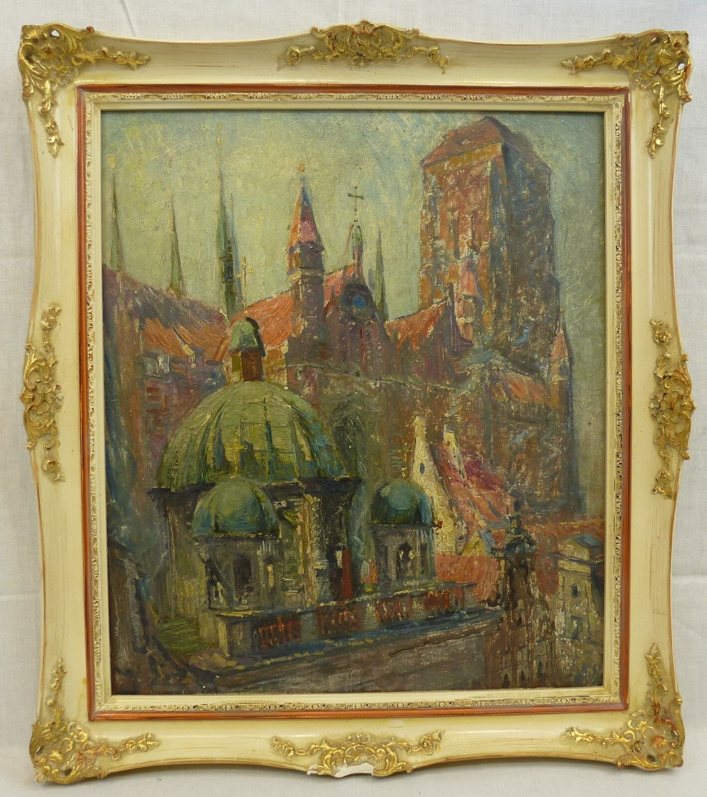 (B1783) Oil Painting «St. Mary’s Church Gdansk ~ Danzig» Attributed to Theodor Urtnowski