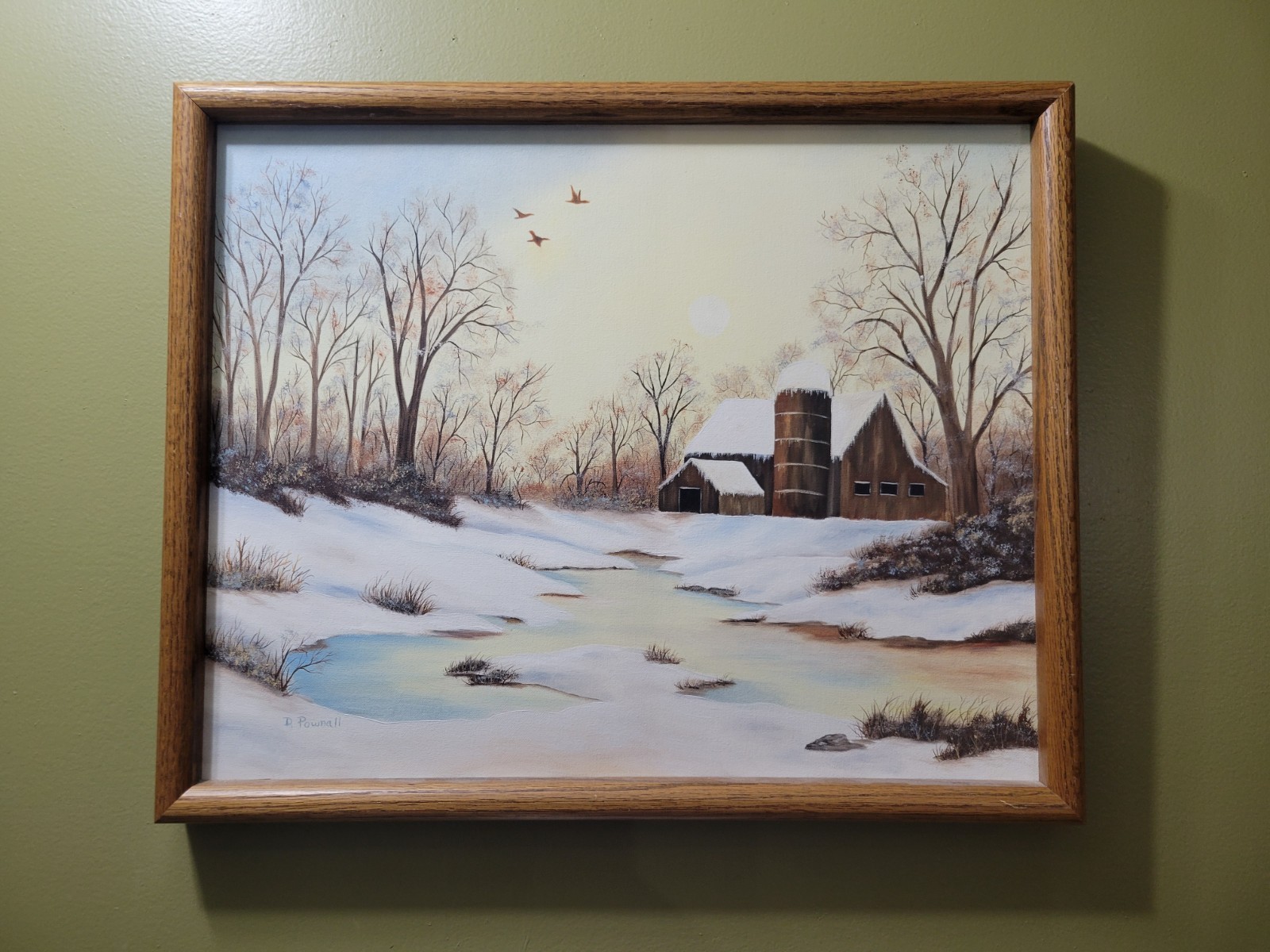 Vintage Original Art By D. POWNALL, FORT WAYNE, INDIANA FARM IN WINTER FRAMED