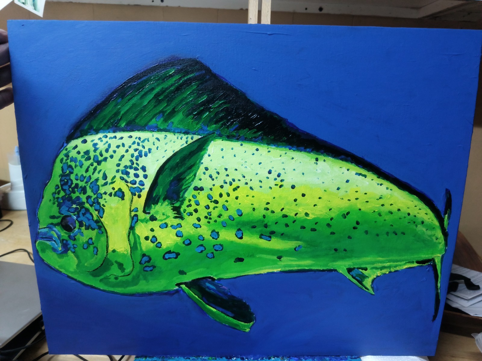 Mahi Mahi, Dolphinfish Painting Acrylic On Hardboard Canvas,Handpainted,20×16″