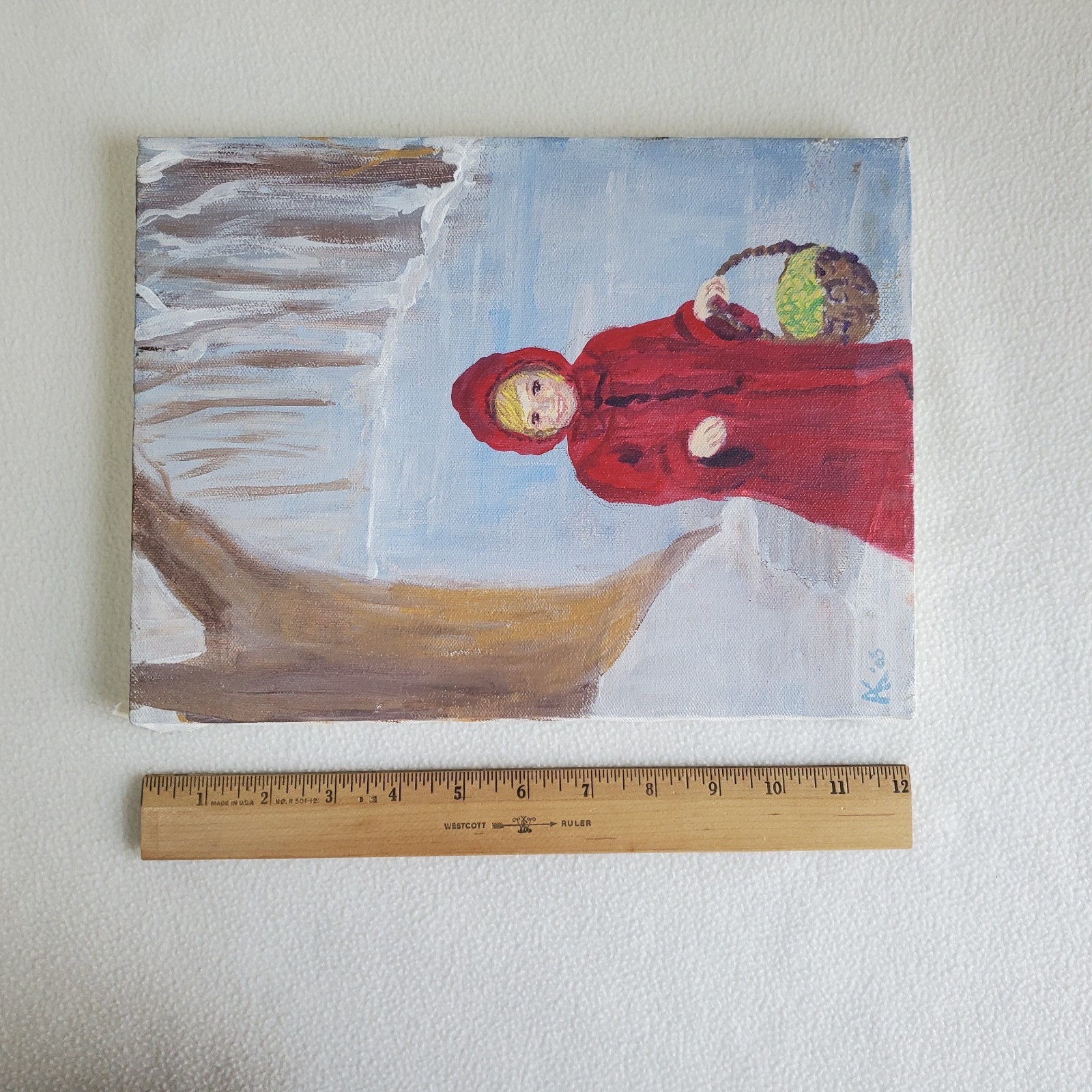 Little Red Riding Hood /Girl One of a Kind OOAK Art Painting on Canvas signed AK