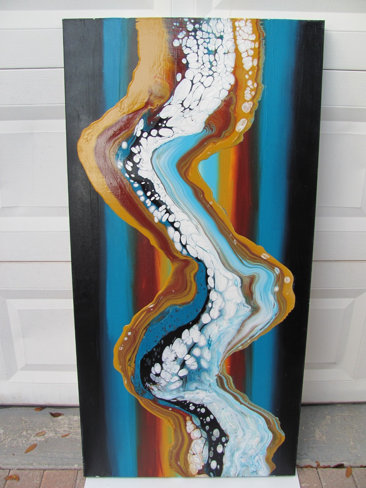 ORIGINAL FLUID ABSTRACT LARGE DUSK SIGNED BY DEZ ACRYLIC PAINTING MULTI COLOR