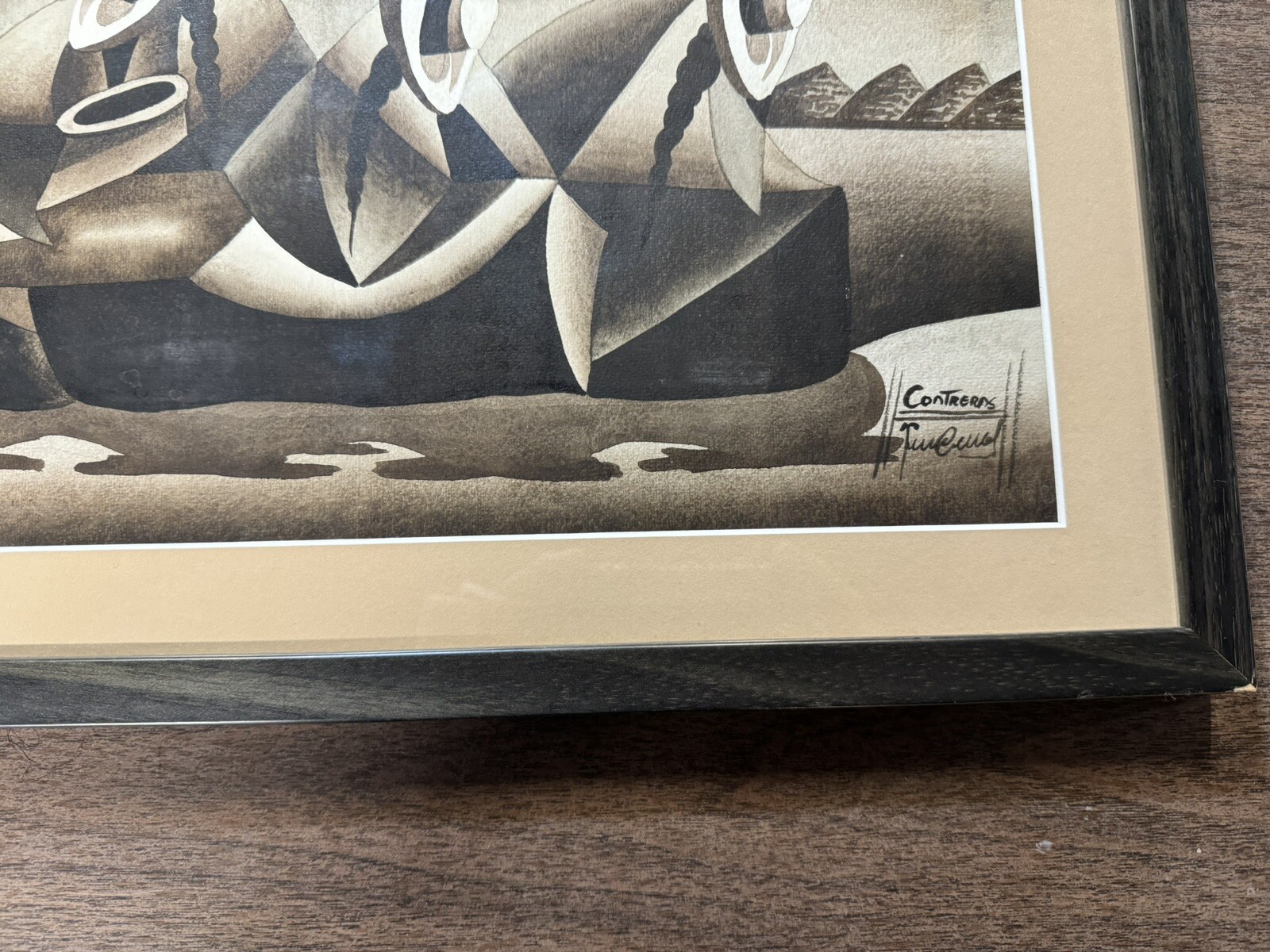ORIGINAL «PERUVIAN» CUBIST PAINTING SIGNED CONTRERAS WATER COLLECTORS REST
