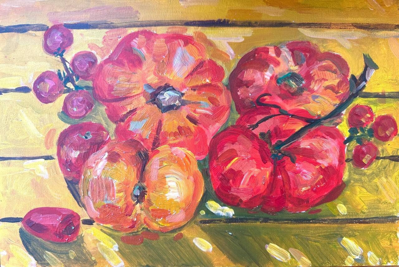 Painting by Ukrainian artist «Tomato harvest…», acrylic