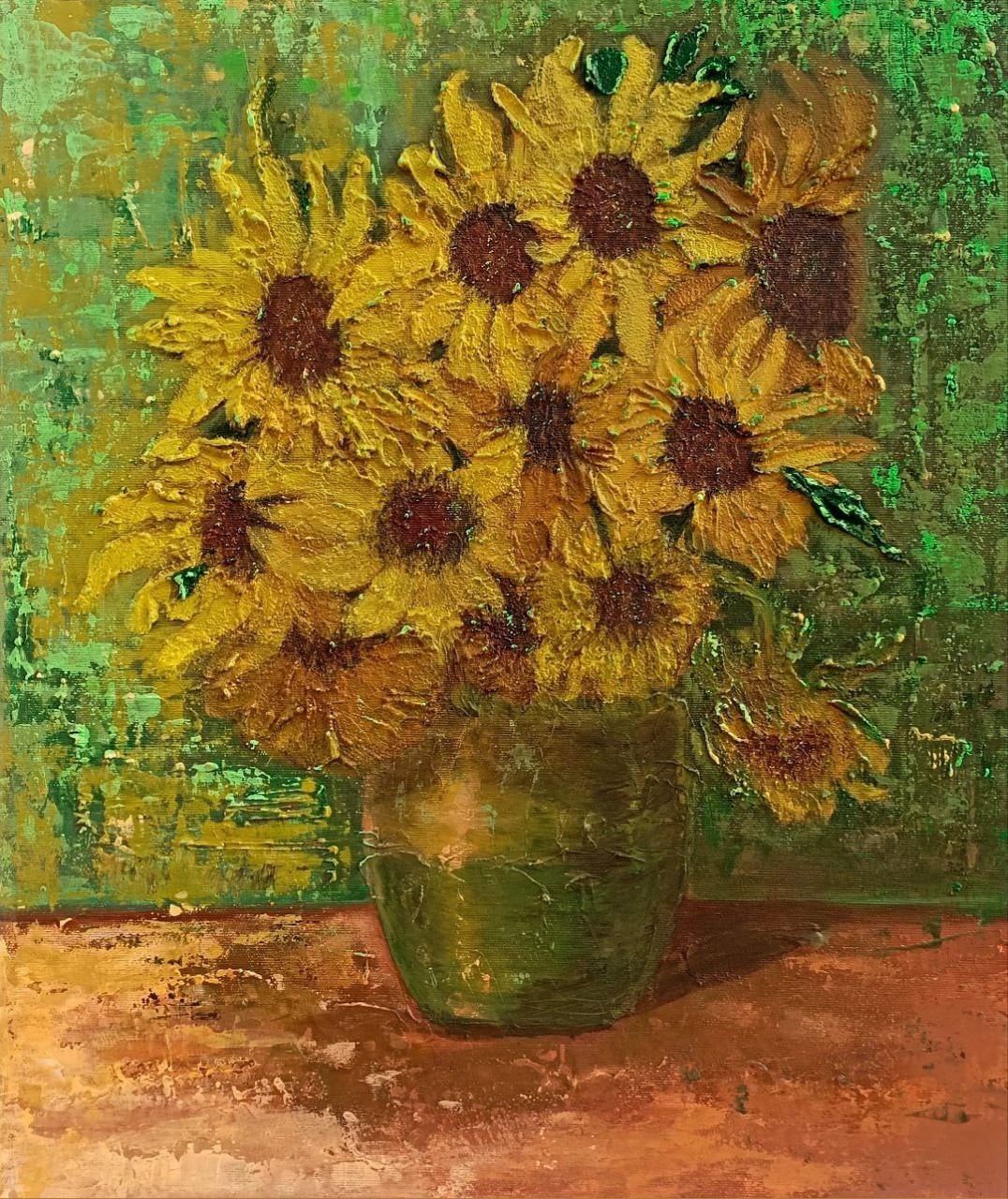 art 619 original painting 23.6×19.7 in acryl cotton still life sunflowers floral