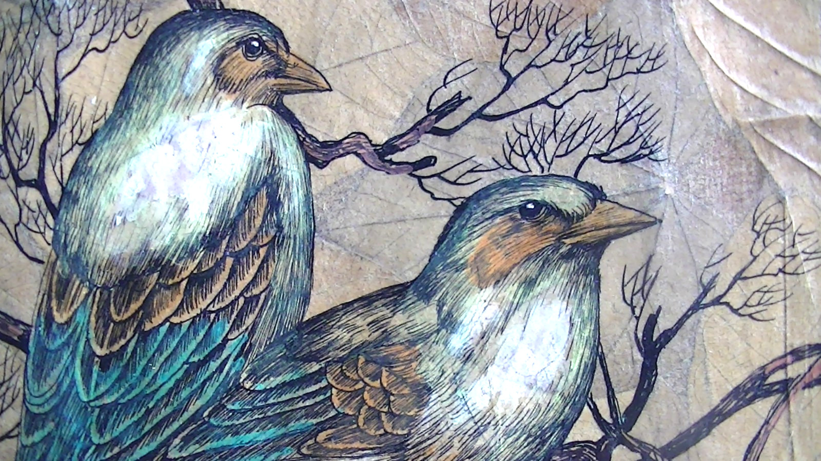 Vintage Art Piece by LERT 10″X 25″ 5 Birds Masonite leaf surface