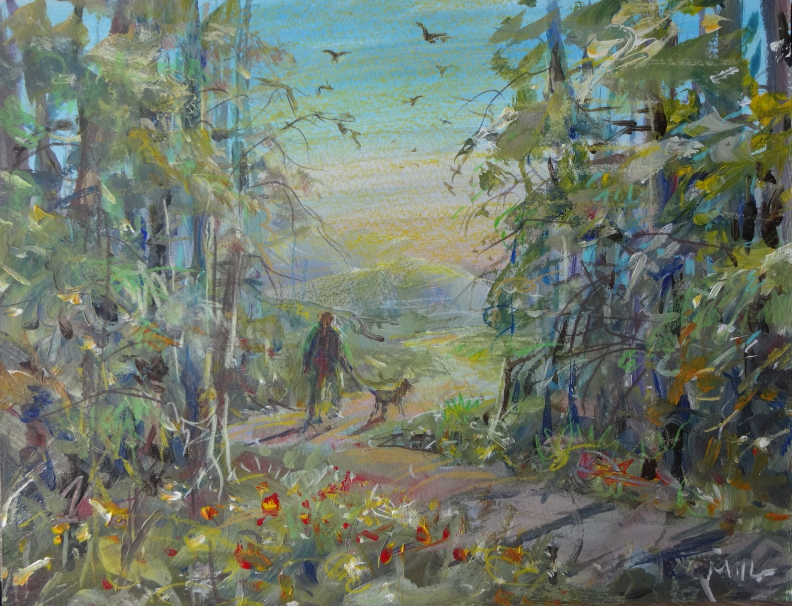 GERRY MILLER. Acrylic «Through Forests». No frame. 32x25cm.