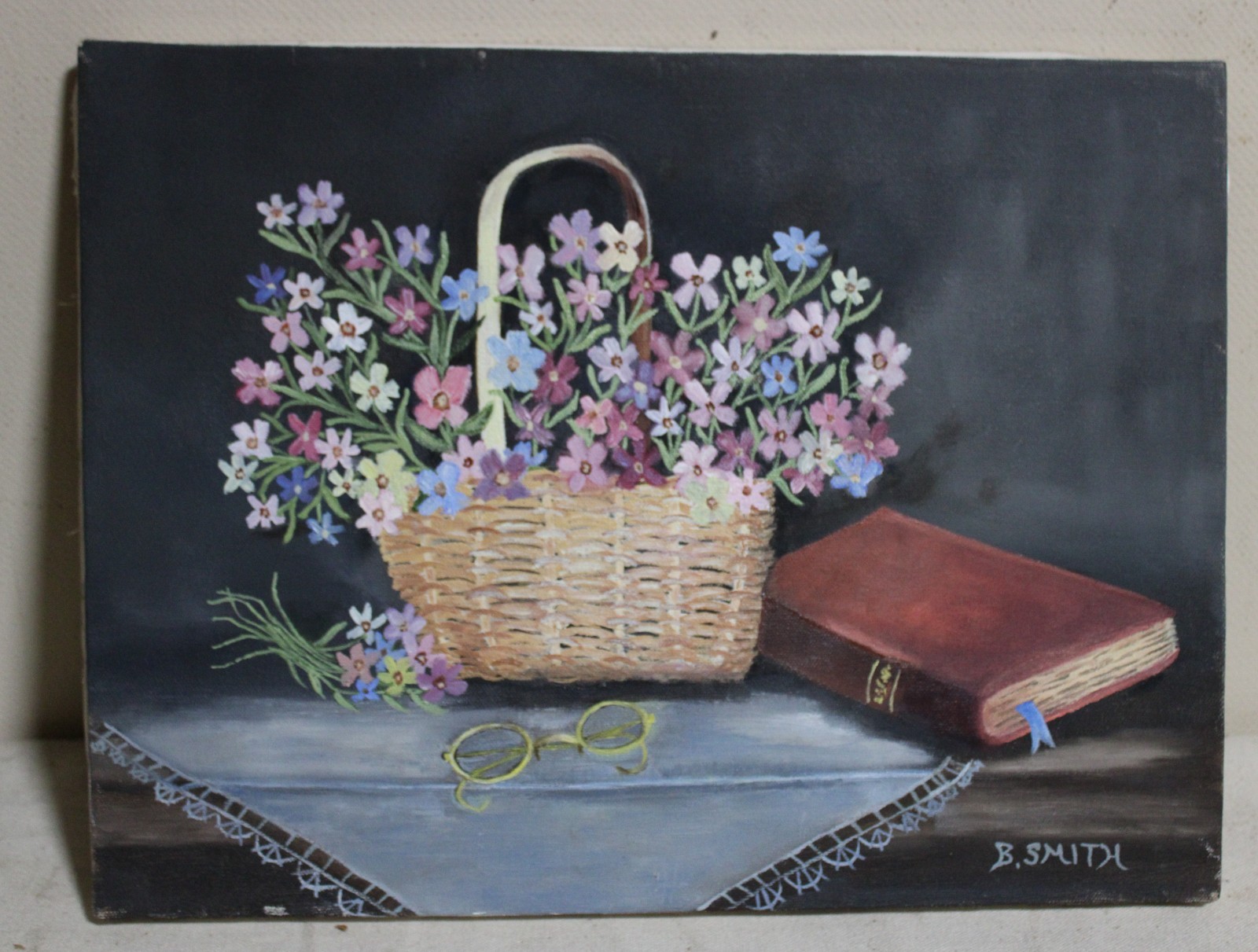 VINTAGE IMPRESSIONIST OIL PAINTING FLORAL RED GERANIUM FOLK ART SIGN GILT FRAME