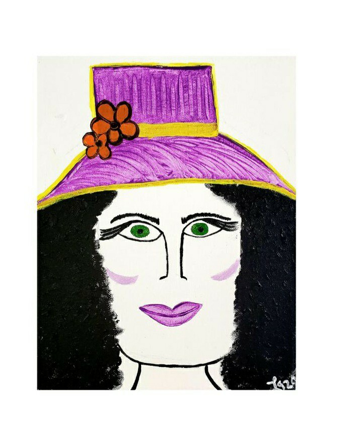 Pop Art, Acrylic Art, Art, Purple Hats, Sun Hats, Women, Whimsical, Humor, Fun