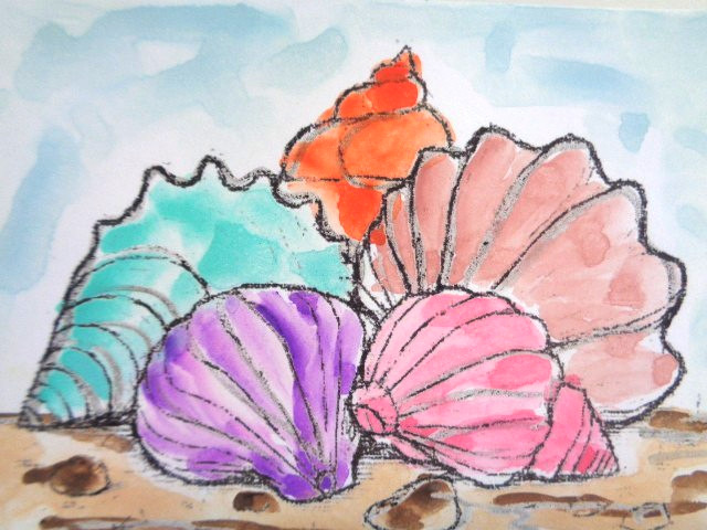 ACEO Sealife COLORFUL SEASHELLS Painting Art