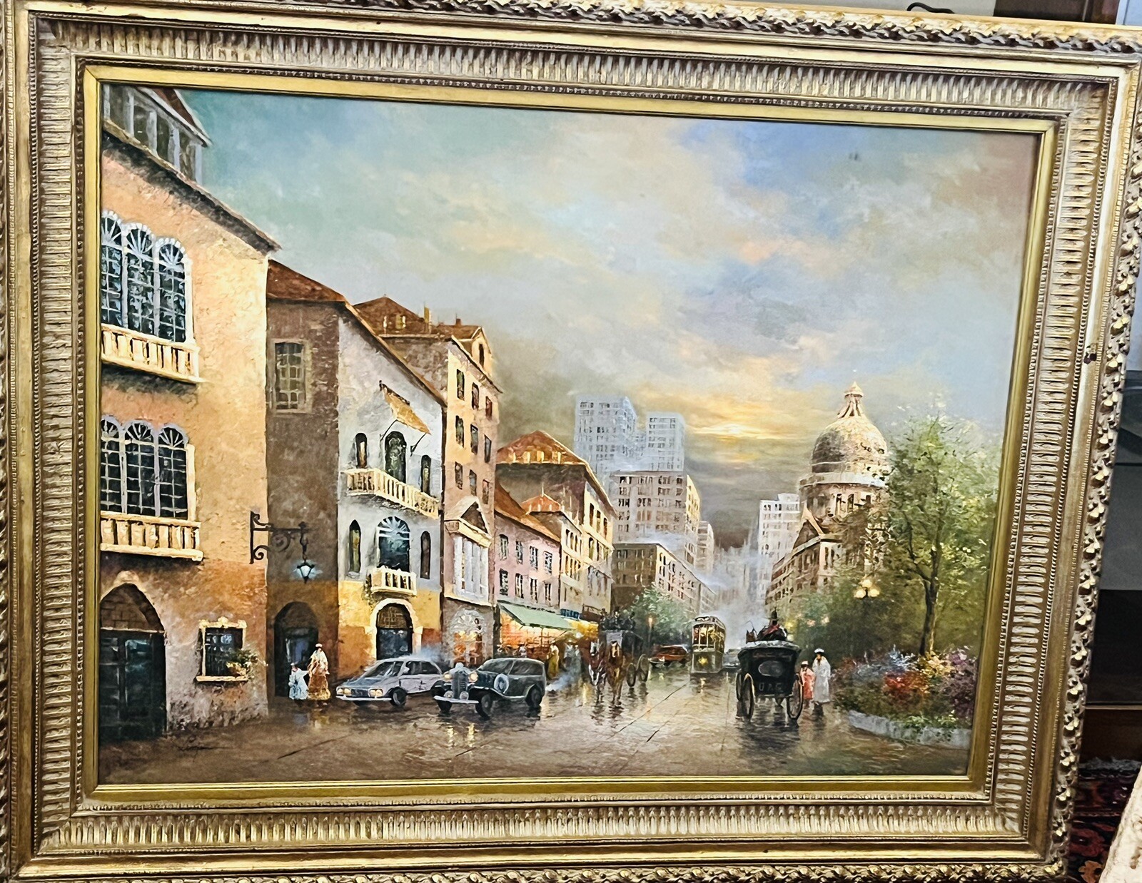 FINE LARGE SWEDISH STREET SCENE SIGNED BY :LIMIAN FINE DETAILS SIZE:69″ X 47″