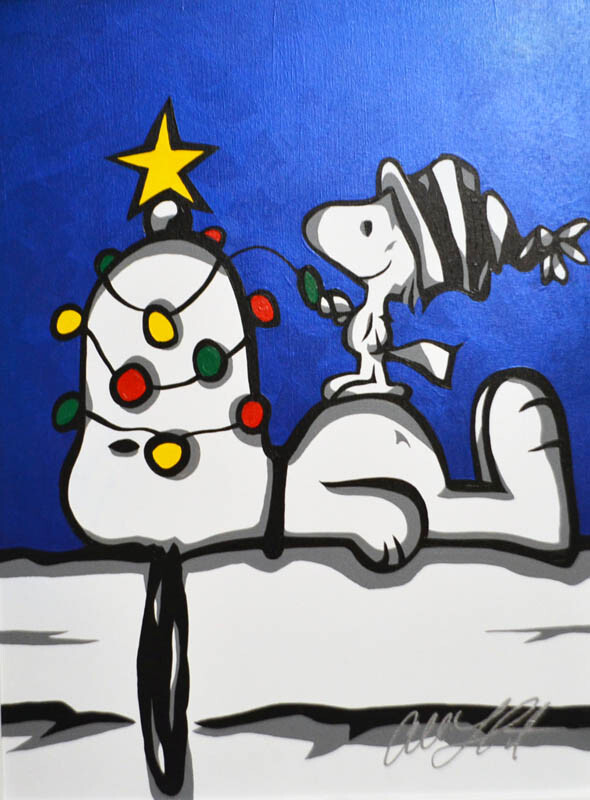 Rare «SNOOPY LIGHTS» Painting, Signed ALLISON LEFCORT Art, Frame, Park West COA