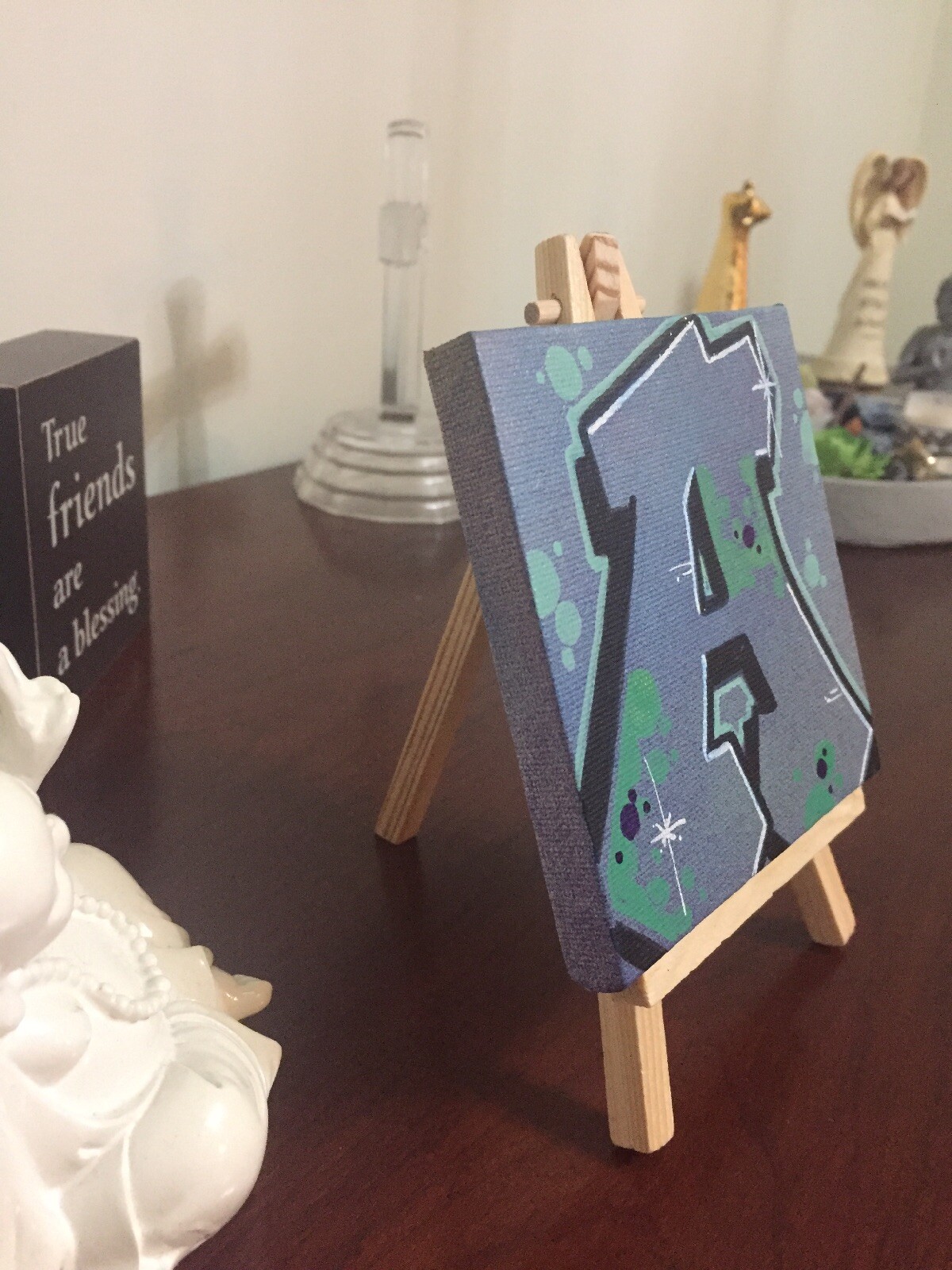 Graffiti Art “A” 4 x 4 On Small Easel Original One Of A Kind Signed