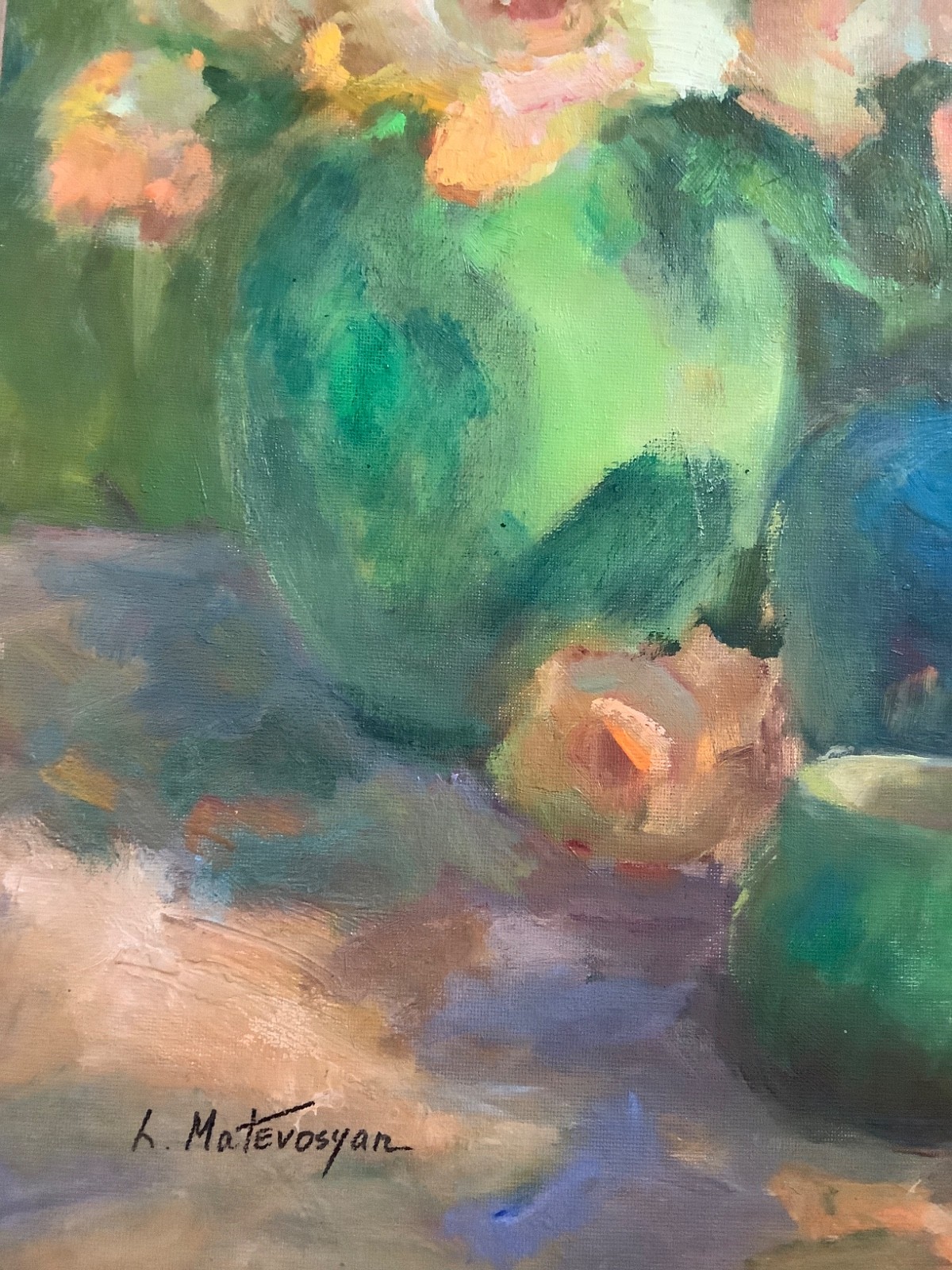 Original Oil Art Impressionism 20”x16 Floral Garden Roses Still Life Signed