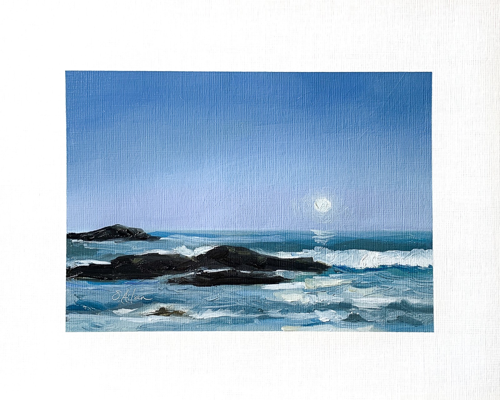 8×10 Original Oil Painting Seascape Ocean Moon Nocturne Contemporary Art Signed