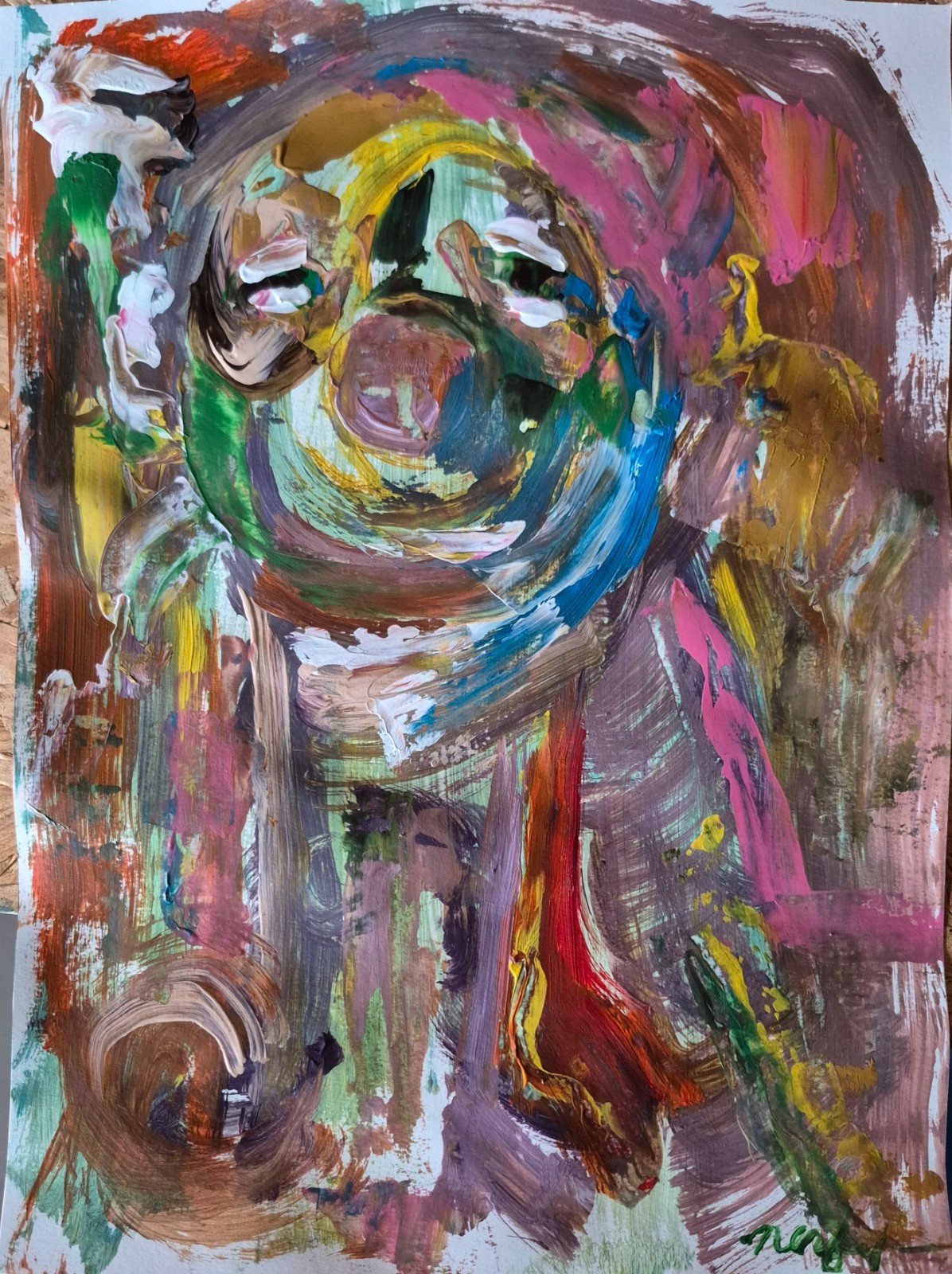 Original Abstract Animal Colorful 11×14 Acrylic Expressionist Home Decor P131