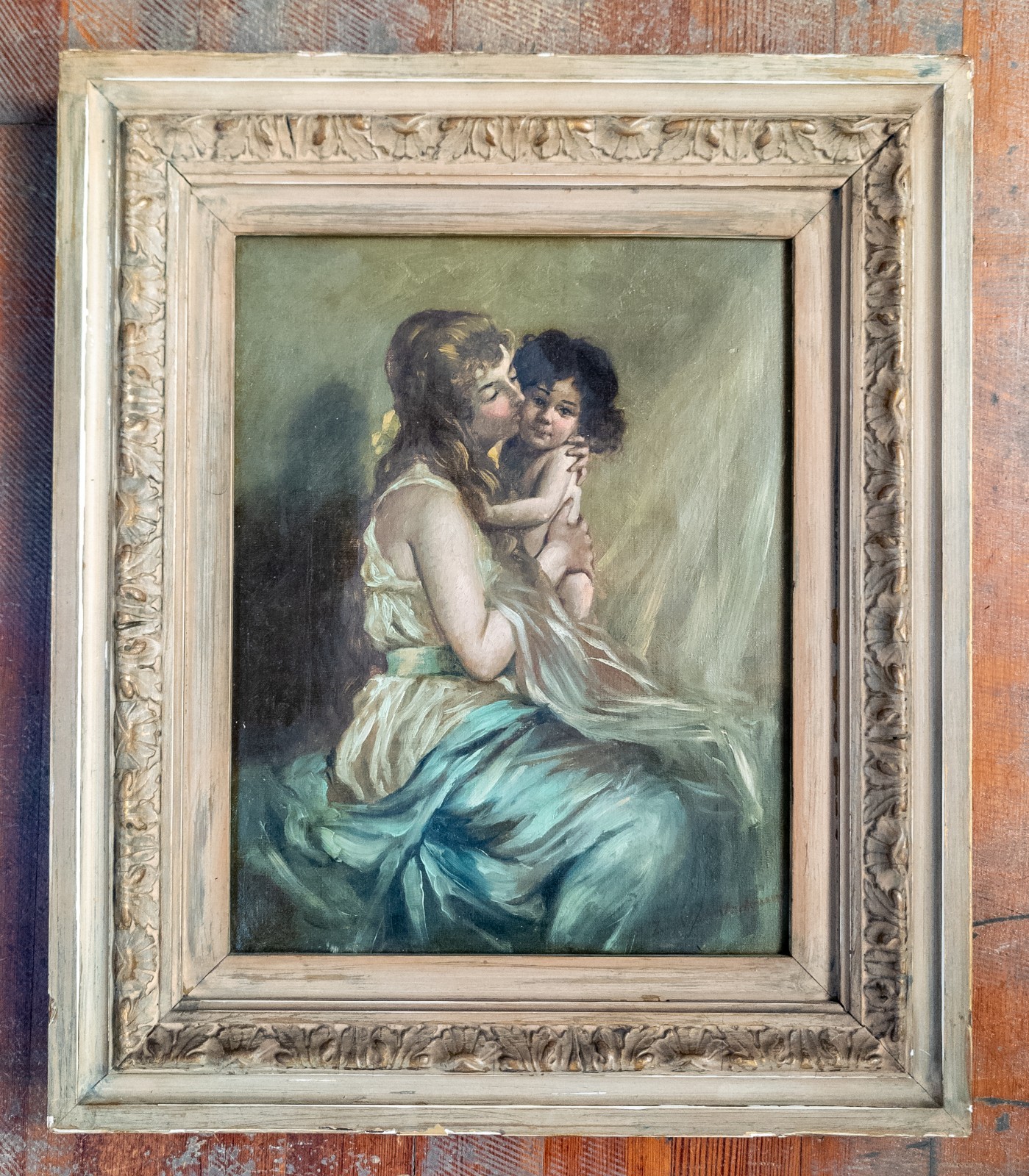 Antique English French School Portrait of Mother and Child Signed Alma-Tadema