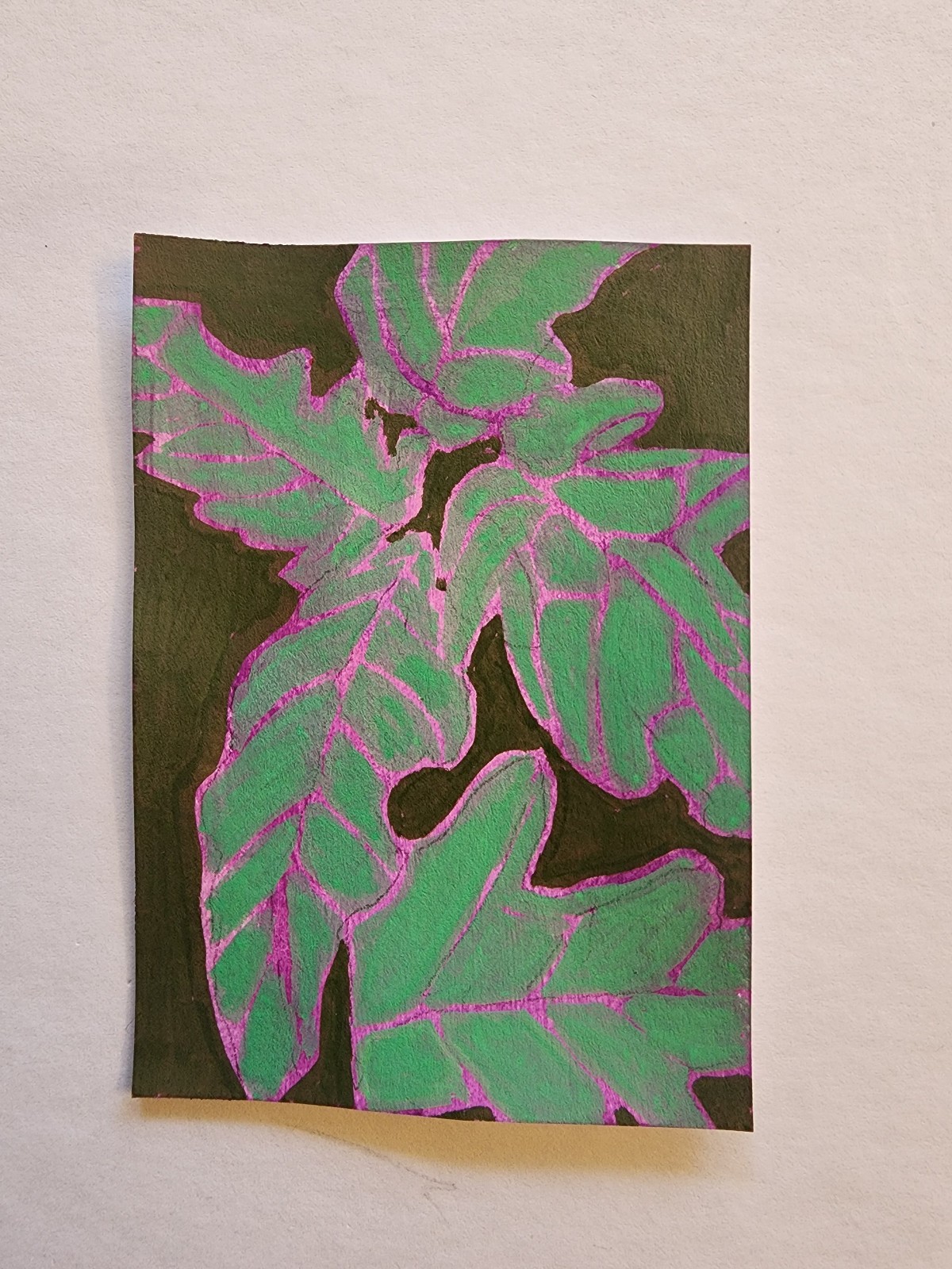 ACEO Original Abstract Acrylic Painting of a Leafy House Plant by Kiva