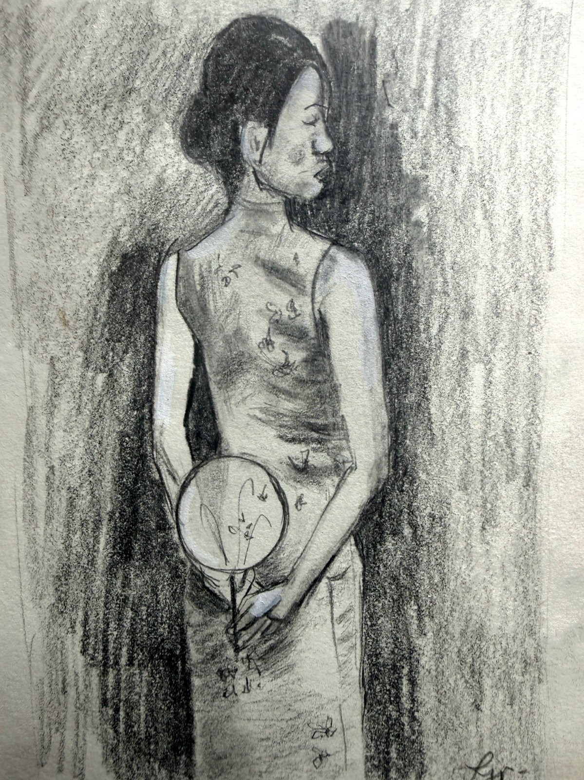 Oriental Woman 5.5″x8 5″ Pencil Drawing on Paper Art