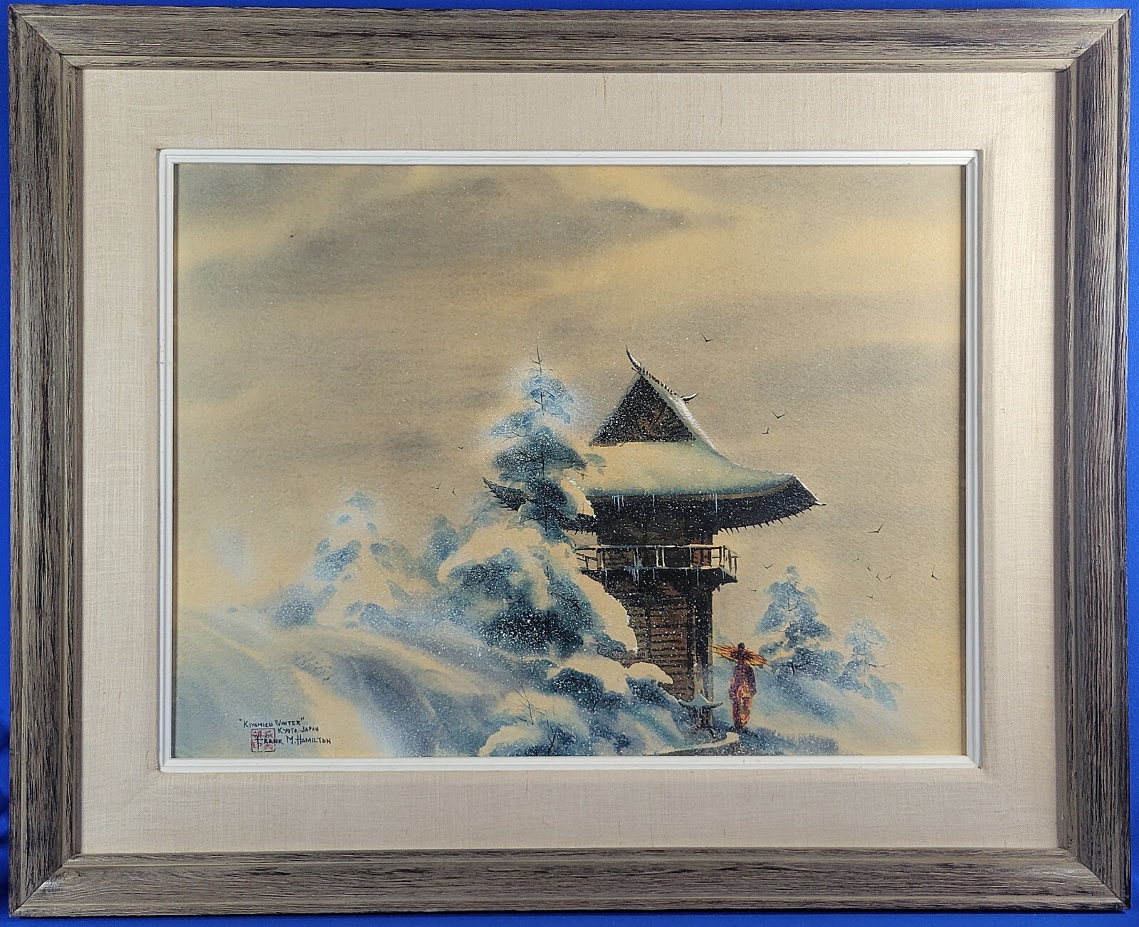 Frank M. Hamilton «Kiyomizu Winter, Yokyo, Japan» Original Gouache Watercolor
