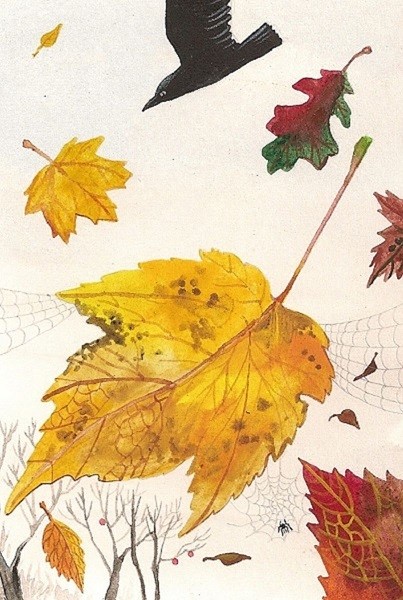 4×6 PRINT OF PAINTING RYTA CROW HALLOWEEN FOLK VINTAGE STYLE Art Fall Leaves 🍁