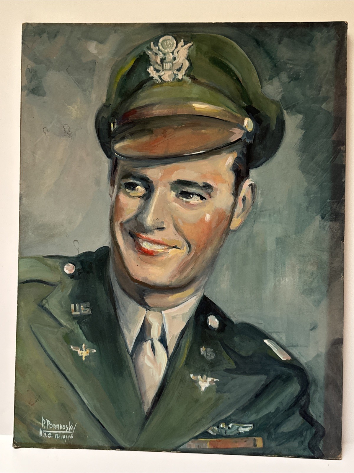 ANTIQUE PORTRAIT PAINTING AMERICAN WPA STYLE 1940’S NEW YORK CITY NYC PORADOSKY