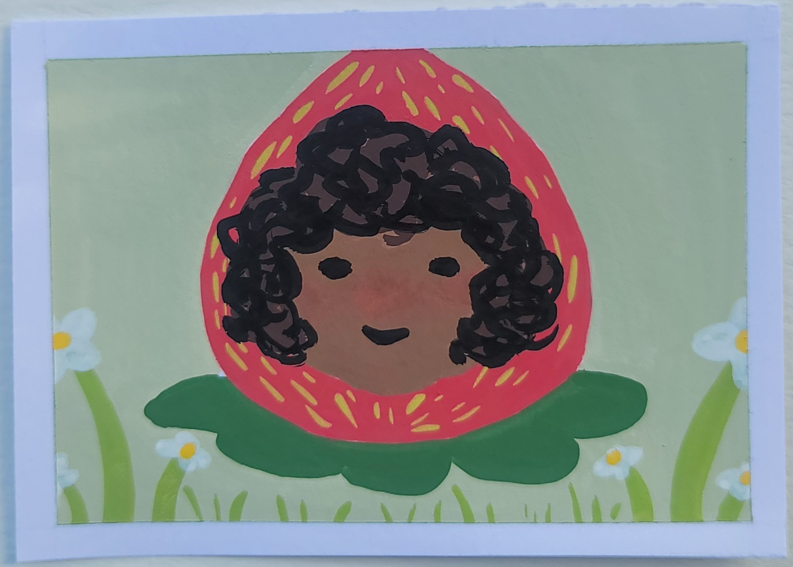 ACEO Original, Abstract Fruit Strawberry Girl, Mini Art Painting, Fantasy Art