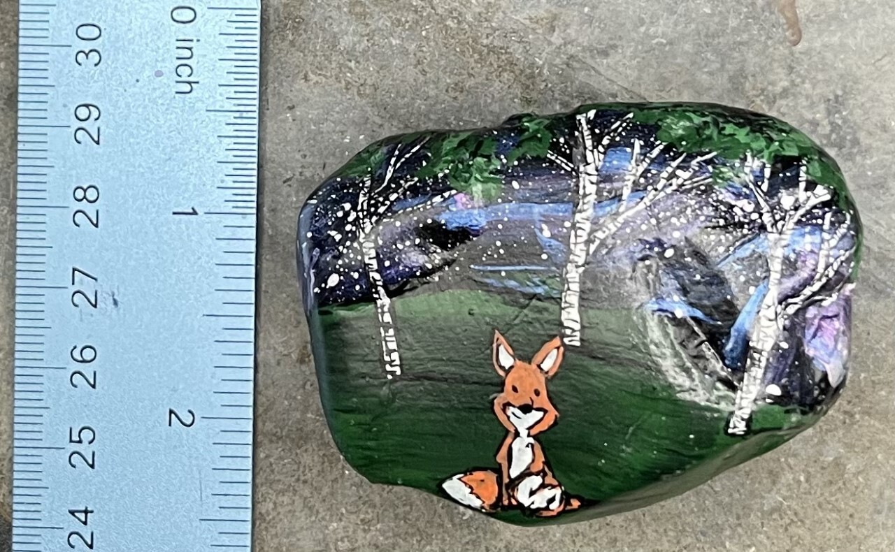 HAND PAINTED RIVER STONE ART «Nature Scene Fox» by Yellow Paw Collectible Rocks