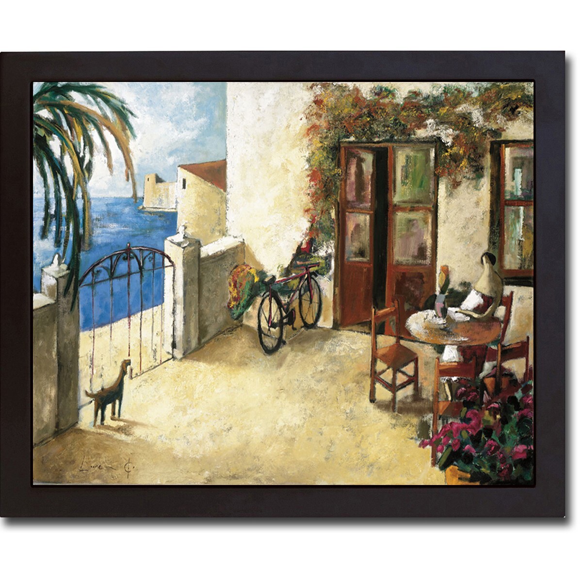 Black Floater-Frame Perro y Bicicleta by Lourenco Canvas Giclee Art (20 x 26 in)