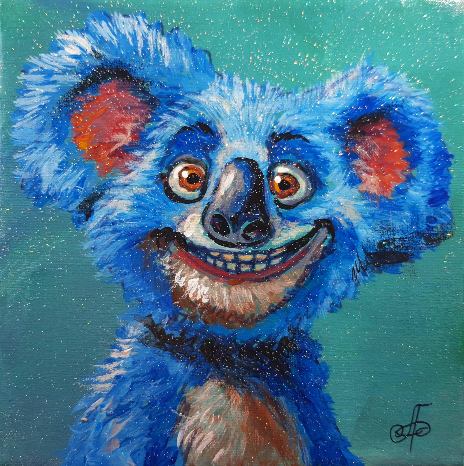 Funny Blue Koala Acrylic Painting Cute Animal Pop Art Wall Decor 6×6 Canvas
