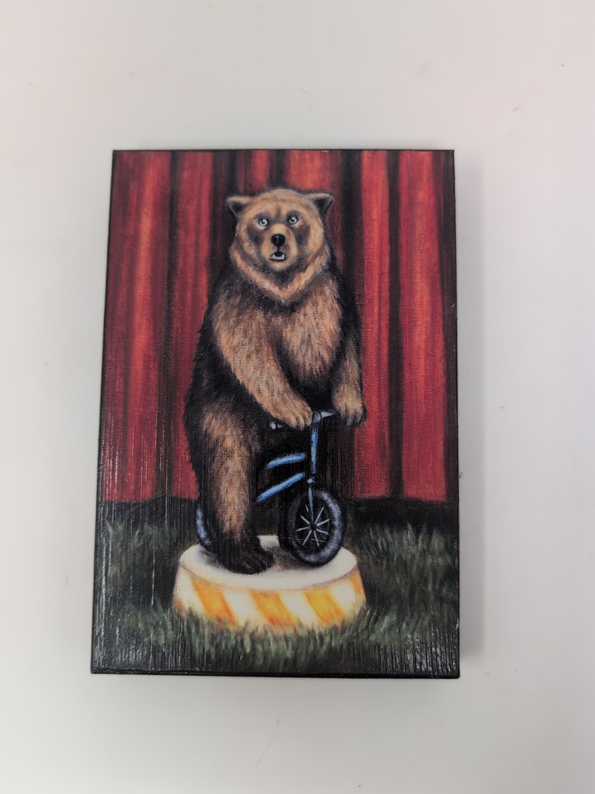 Circus Bear Artwork Painted On Wood » A Grizzly Race» By Emily Bates 4 In X 6 In