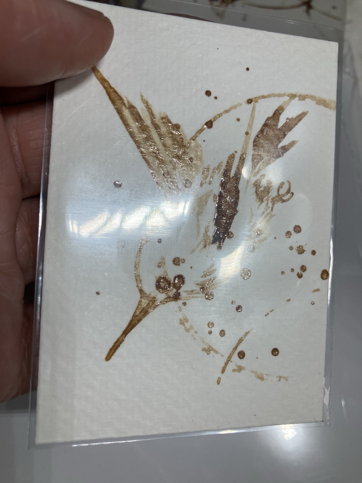 Aceo Original Hummingbird Coffee Painting Bird Miniature Realism ATC Art Gift