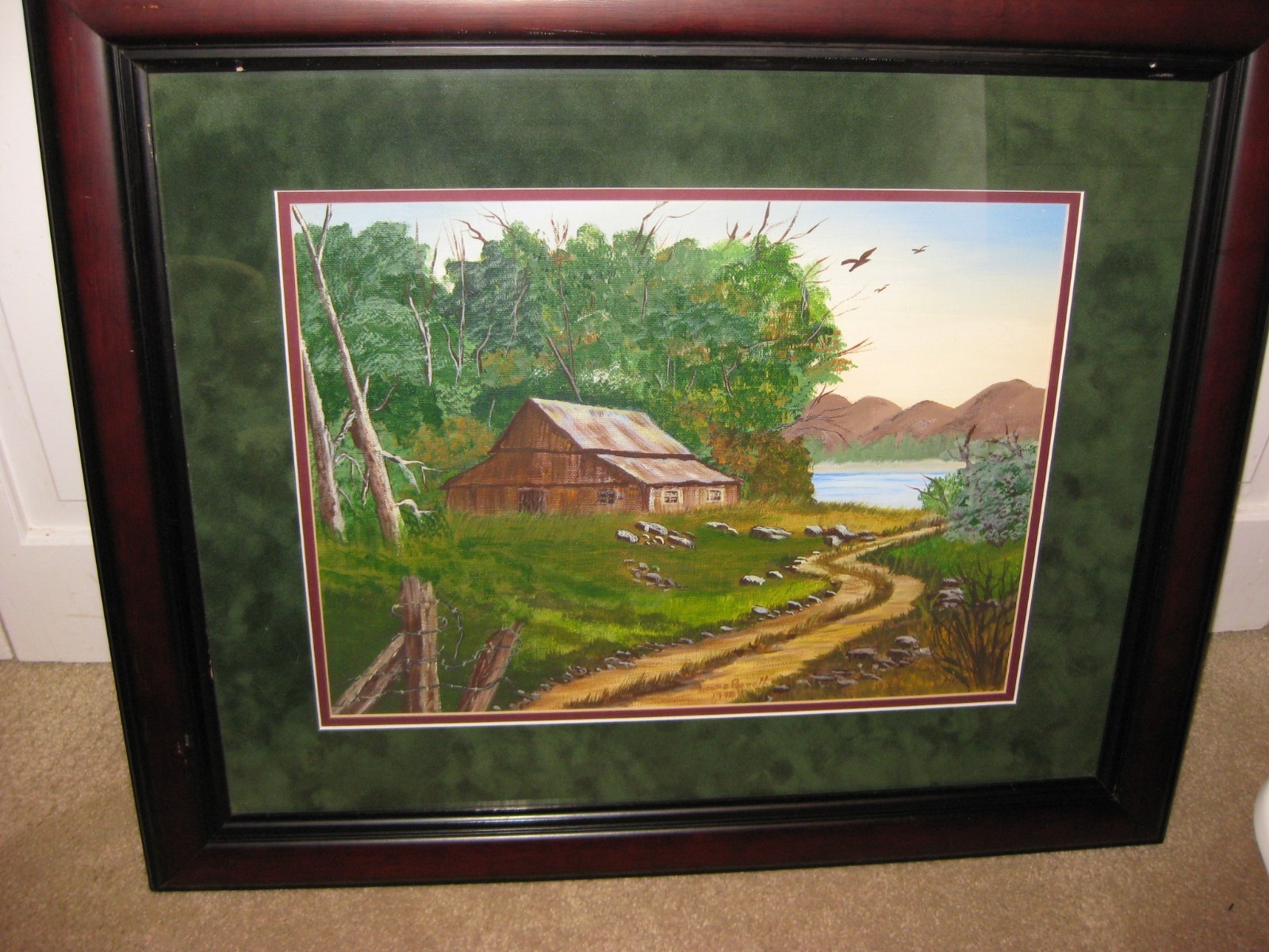 Louise Parnell Oil on Canvas 1998 Barn by Water Framed Size 25″ x 21″