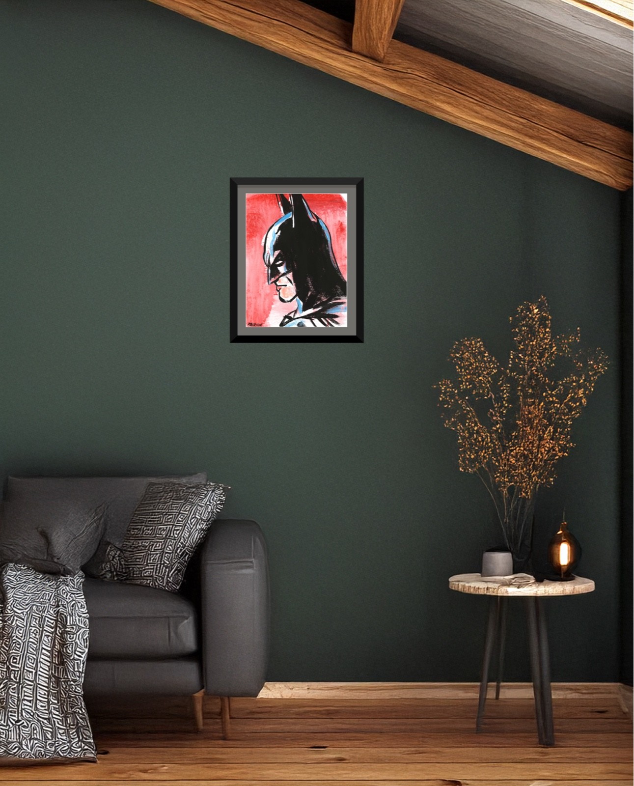 9×12 Batman profile Original Painting Superhero Pop Art Comic Book Inspired Art
