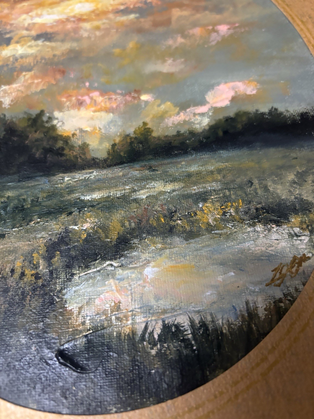 ORIGINAL Hand Painted Moody Landscape Painting In Vintage Frame, Signed 13×16