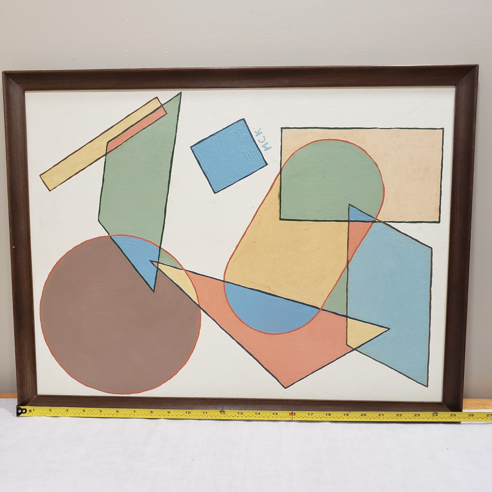Original Geometric Abstract Painting Framed Bauhaus Modern Minimalist Wall Art