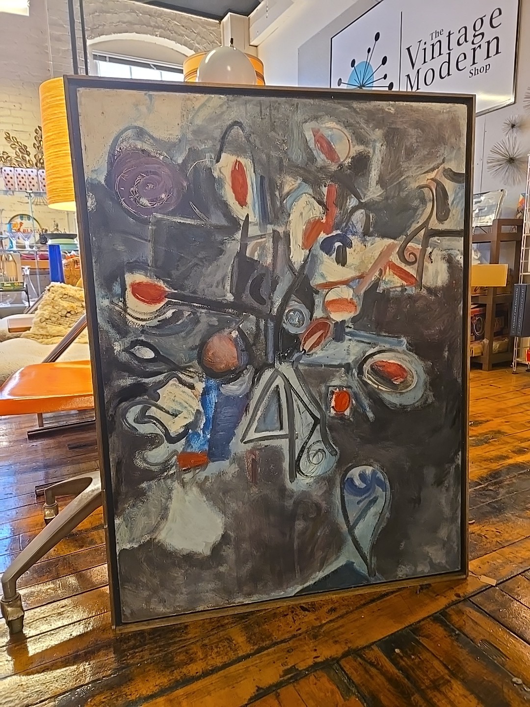 MCM Abstract Expressionist Oil On Masonite Signed Cohen 1950 Framed 29×39