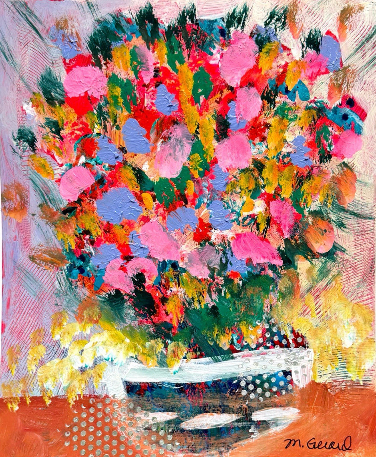 GERARD 8X10 IN- Abstract Expressionist Original Acrylic Painting Flowers