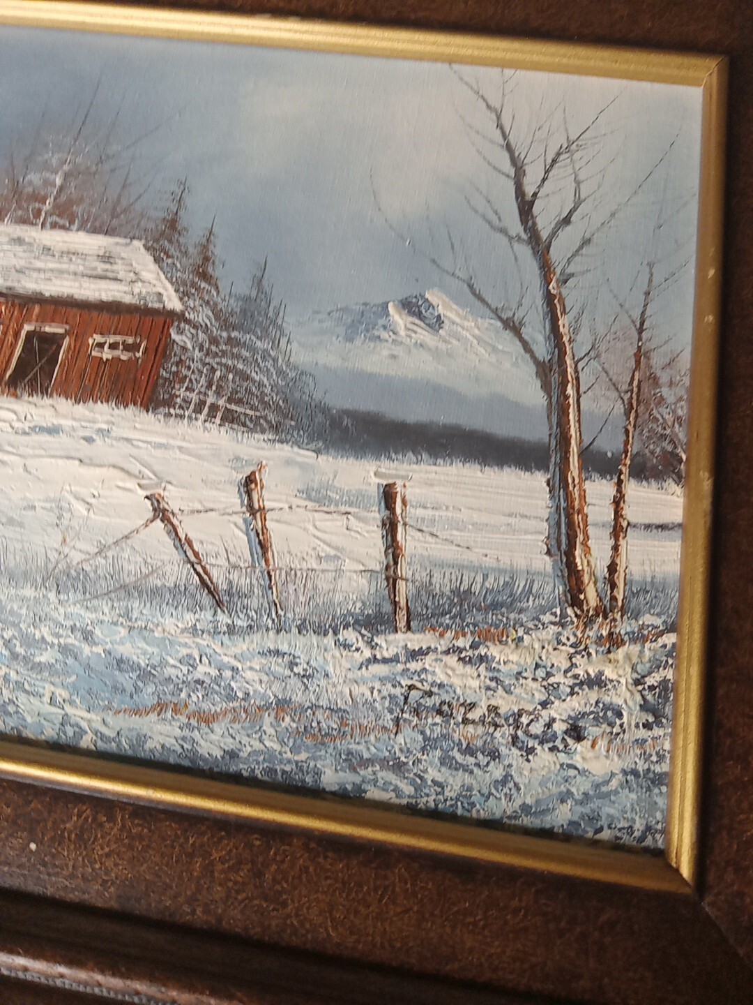 Rozario Original Winter Snow Scene Framed Oil Painting